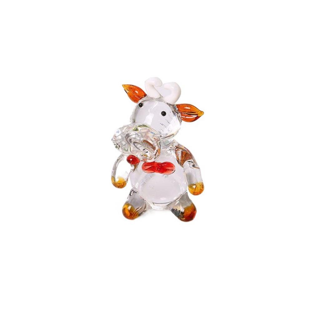 Украшение в виде коровы из хрусталя ручной работы, маленькая фигурка животного, креативная стеклянная корова, миниатюра на Новый год