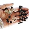 Темный стиль искусственный циркон бусина длинная цепочка для свитера винтажная подвеска летучая мышь и пентакль ожерелье для женщин или мужчин