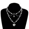 Multilayer Clavicle Chain Stylish Pearls Heart Neckachain Love Pendant Necklace for Women Girls Unique Jewelry Gift