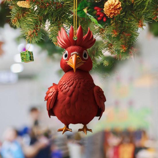 Рождественская елка, украшение в форме курицы, реалистичный внешний вид, мультяшный подвесной кулон, кольцо для ключей от автомобиля, украшение, подарок