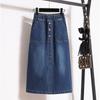 2024 New Women Spring Style Plus Size Skirts Elastic Buttons Solid Denim A-Line Midi Blue Elastic Elegant Vintage Basic Skirt 5XL