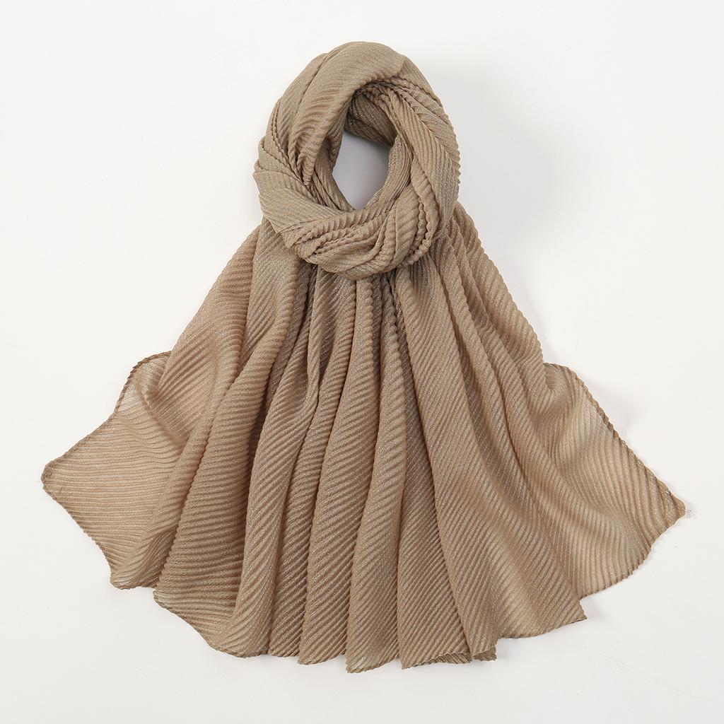 Big Size Pleated Shimmer Cotton Hijab Scarf For Women Muslim Long Shawls Solid Headscarf Wraps Islamic Headband Turban 180*90cm