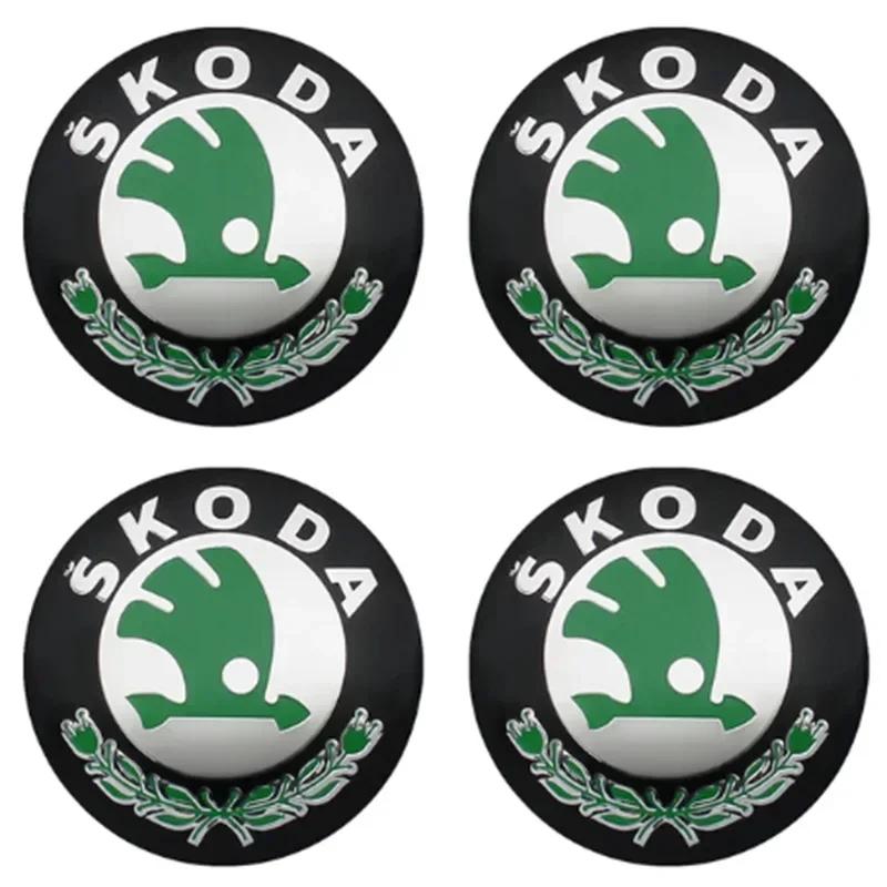 AAAAN1 4pcs 56mm+60mm Car Wheel Center Hub Cap Rim Cover Emblem Stickers For Skoda Octavia 1 2 3 A4 5 MK2 Kodiaq Superb 3 Rapid Fabia 1