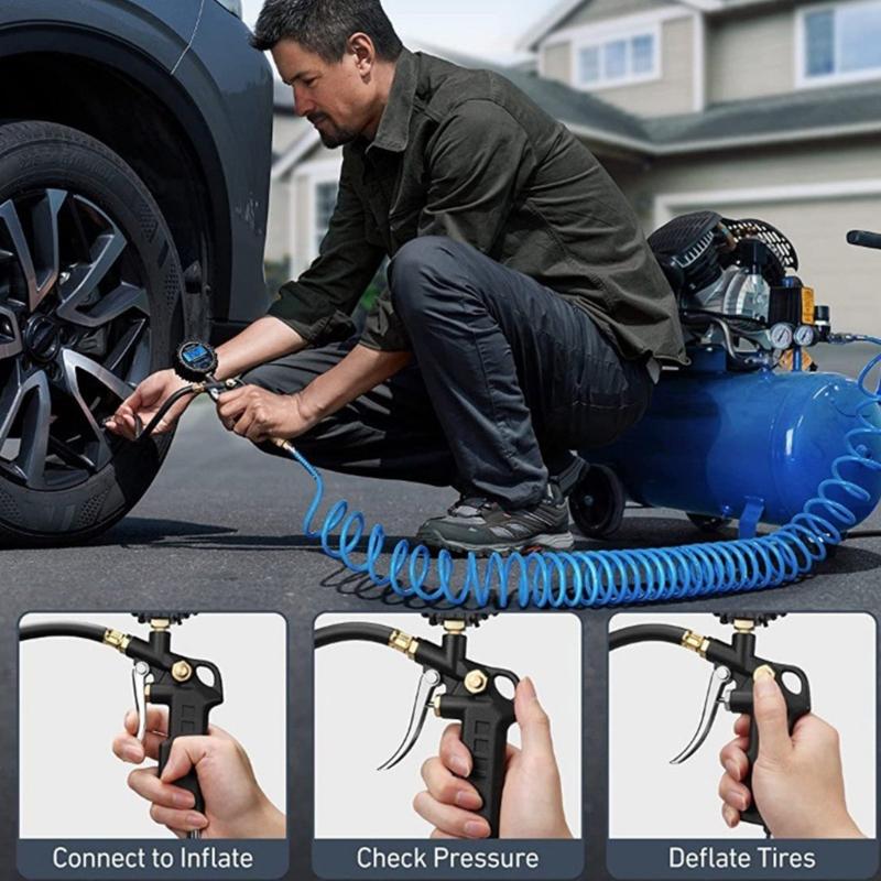 Digital Tire Pressure Gauge and Inflator 250PSI with Rubber Hose Quick Connect Coupler Large Display for Car Truck SUV
