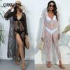 Women's Beach Bikini Coverup Plus Size Sexy See-through Lace Tie Sunscreen Long Sleeve Cardigan