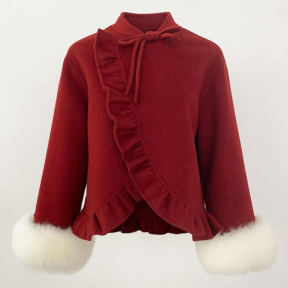 Роскошная зимняя модная короткая юбка из 100% двухсторонней шерсти, пальто из натурального меха лисы, рукава, женская теплая повседневная куртка