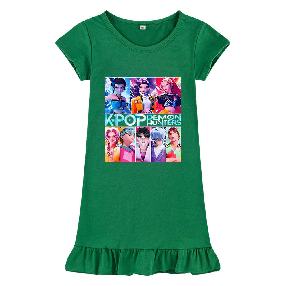 M1230 Kids Girls Sajaboys Kpop Rumi Zoey Mira Print Short Sleeves Ruffle Dress