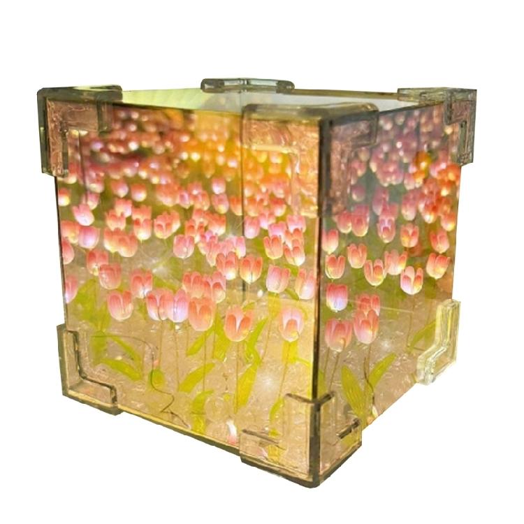 21Pieces DIY 3D Tulips Night Light Set for Special Event Party Decors Handmade Flowers Cube Night Lamp and Mirror Kits