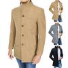 Men Fall Winter Coat Stand Collar Mid Length Single-breasted Pockets Long Sleeve Solid Color Slim Fit Mid Length Thick Men Trench Coat Jacket