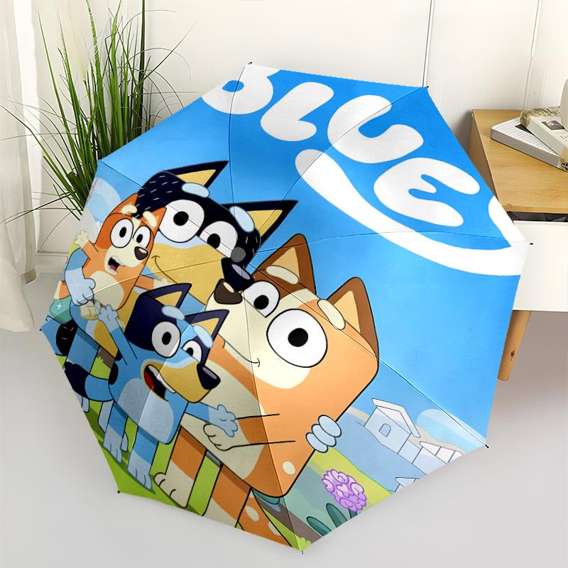 Bluey Print Automatic Umbrella, 8 Rib Iron Frame, Plastic Handle, Suitable for Outdoor Travel &Daily , Ideal Gift