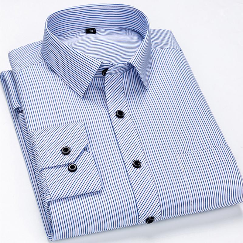Муж. Рубашка Без принта В полоску Большие размеры На пуговицах Длинный рукав Верхушки для вечеринок Бизнес Классический Классический Воротник на пуговицах Синий Лиловый Темно-синий / Рабочий
