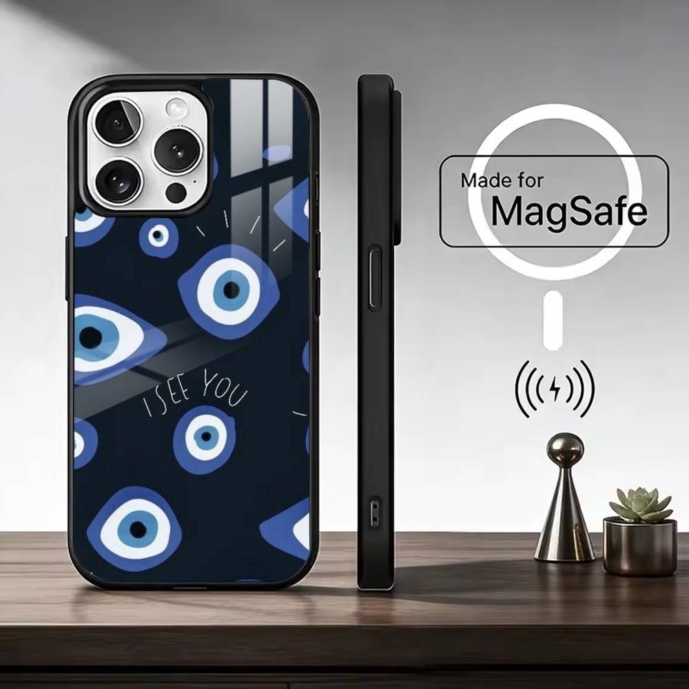 Чехол для телефона с принтом Синий Глаз Удачи и Сглаза Для iPhone17,16,15,14,13,12,11 Plus,Pro Max Магнитный Для Magsafe Беспроводной Зарядки