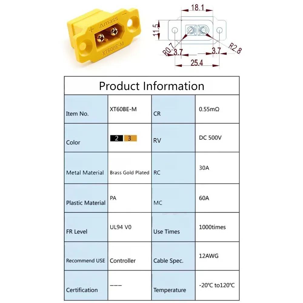 East To Install XT60BE Male Plug Amass Female Plug XT60BE-M-F Connector for RC FPV Motor ESC