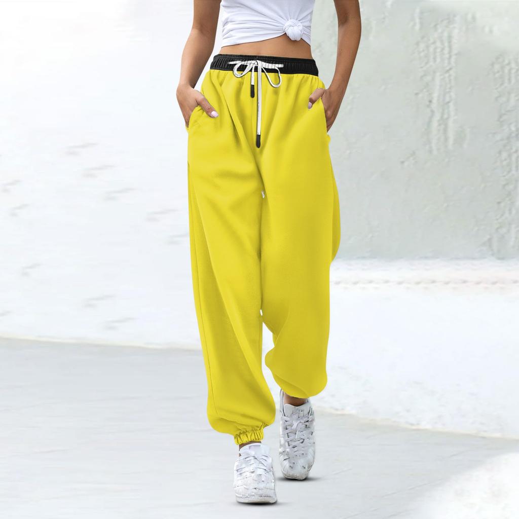 Женские модные спортивные повседневные спортивные штаны с карманами на шнурке и в тон