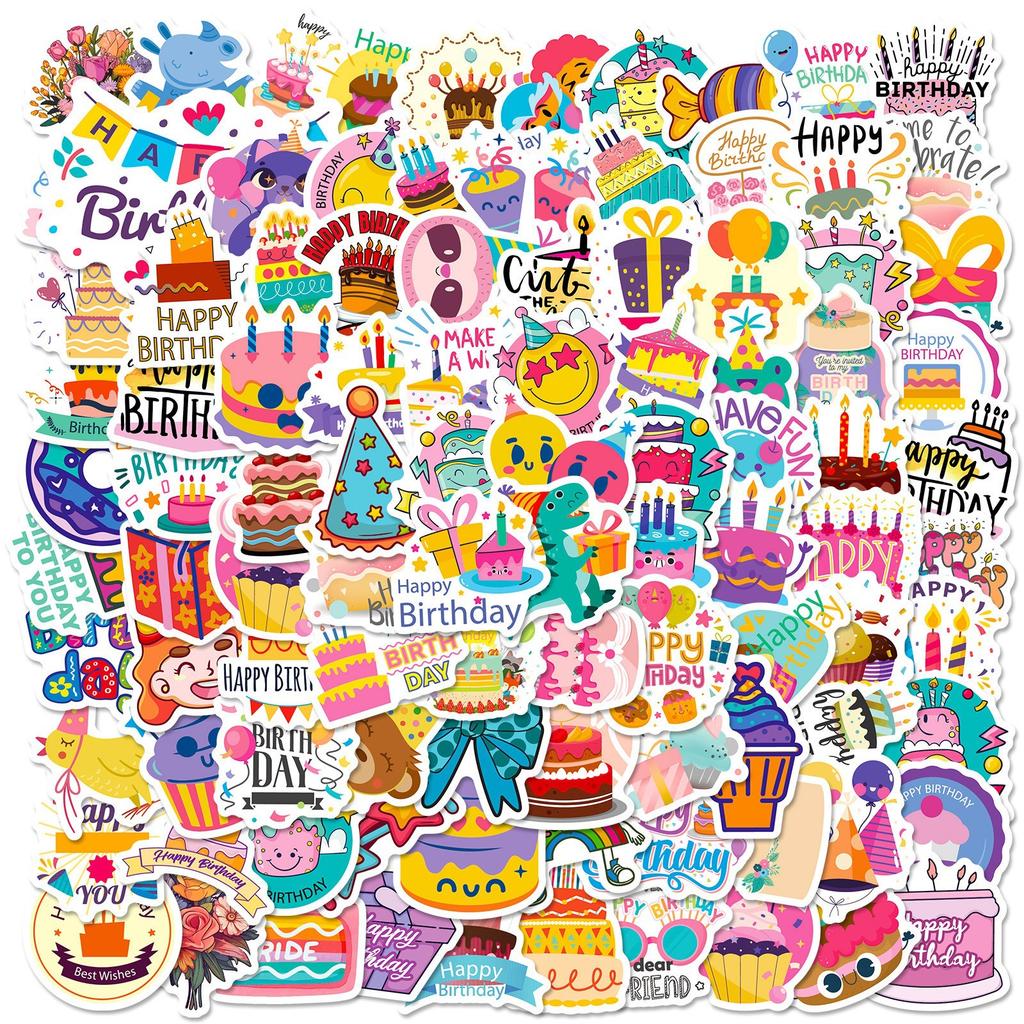 100 Stickers Birthday Cake Stickers Birthday Party Cake Balloon Candle Decoration Doodle Stickers 4 Pictures