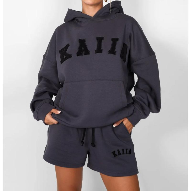 Осенне-зимний новый модный брендовый спортивный удобный комплект из двух предметов с капюшоном и вышитым логотипом