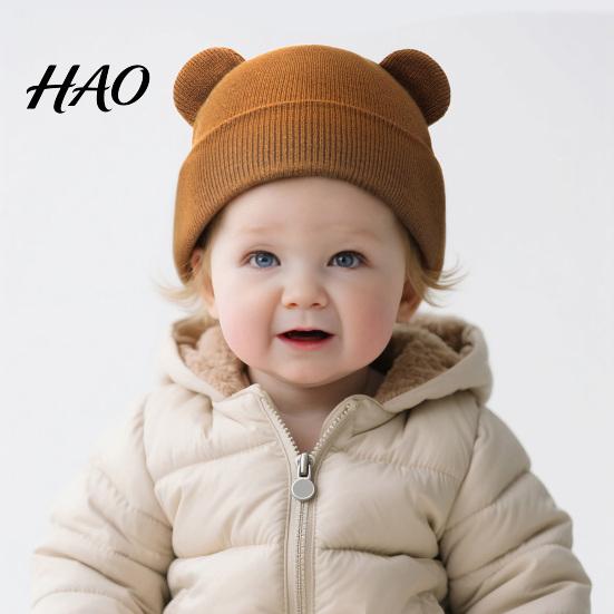 Soft Newborn Headwear Baby Winter Knitted Hat, Cute Bear Ears Cozy Knit Daily Wear Infant Accessory Warm Skull Cap for Toddler Boys Girls, 0-36 Months