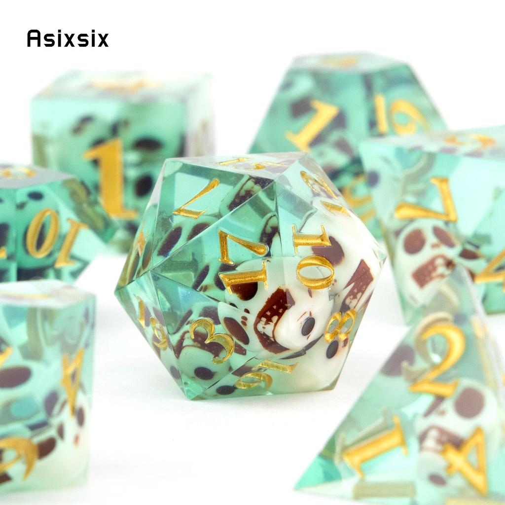 7 шт., зеленый череп, смола, золотой номер, острые края, многогранные кости, подходят для ролевых игр, настольная игра, карточная игра
