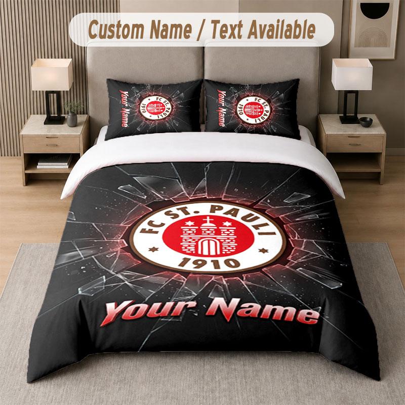 Custom Bedding Set FC St. Pauli Pattern, Print Name Text 1 Duvet Cover plus 2 Pillowcases Home Textile