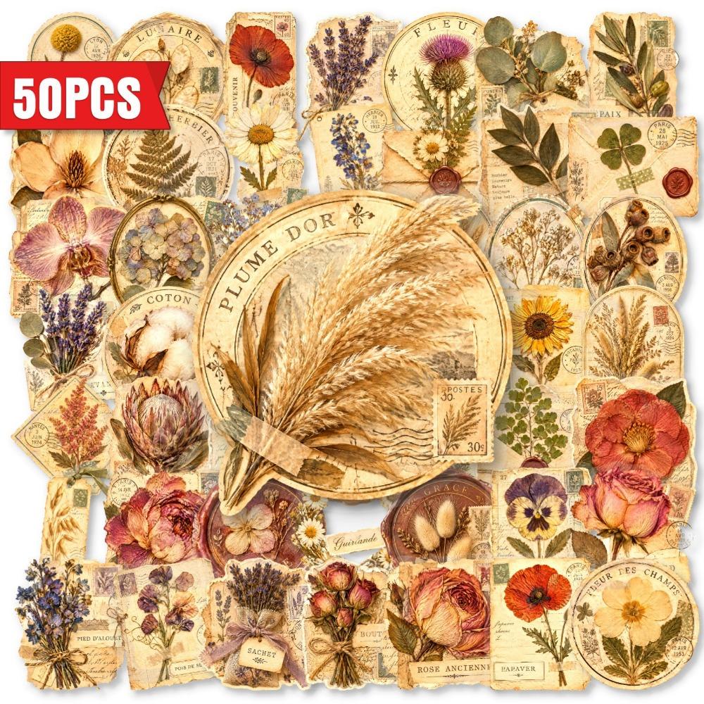 Floral Leaf Design Dried Flower Pattern Sticker Self Adhesive Scrapbook Journal Decor Luggage