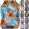 Женская мода повседневная три четверти рукава цветочный принт горловина топ