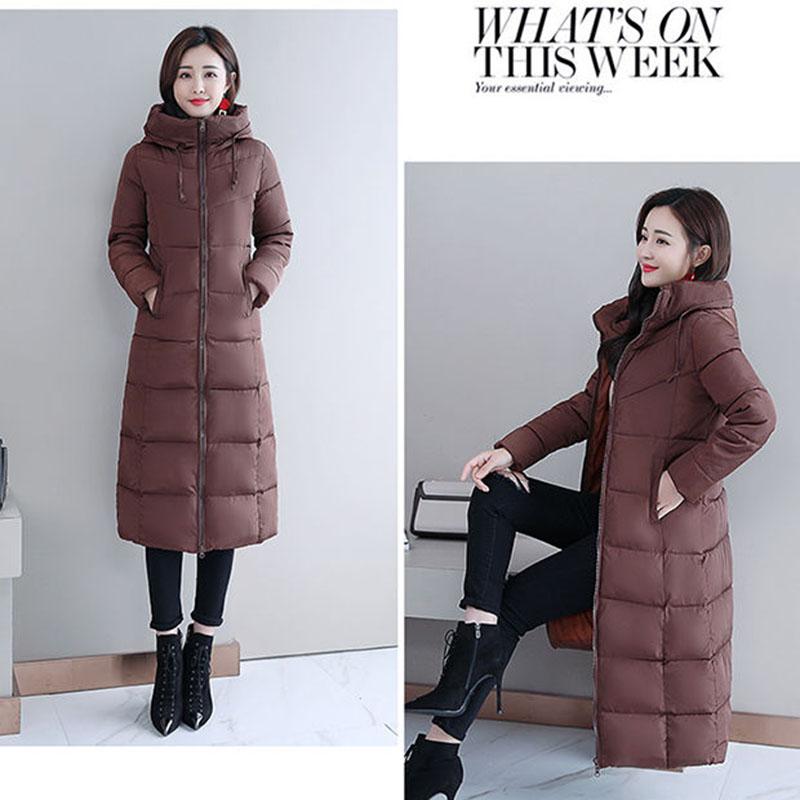 Women Parka Coat Autumn Winter Thicken Warm Hooded Coat Ladies Slimming Lengthen Padded Jacket with Pocket Outerwear