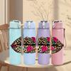1PC Leopard Lips Rose Graphic,750ml Color Plastic Sports Water Bottle,Leakproof Flip Straw Lid,Suitable for Sports Office Home Use