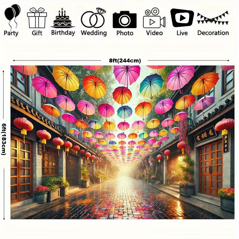 2D Chinese Ancient Street Photo Backdrop Festival Decor Cloth
