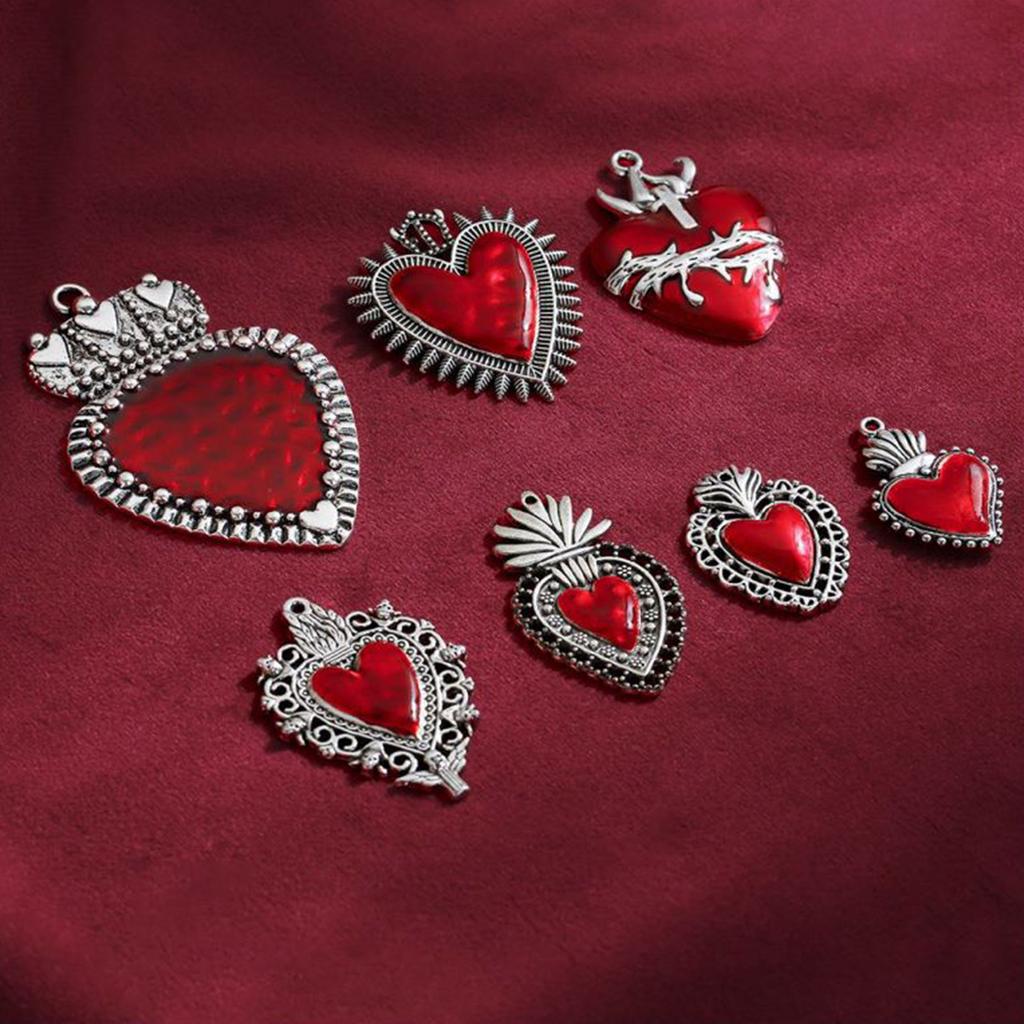 7 шт. Винтажные металлические подвески в форме сердца, шармы, готическая бижутерия, DIY аксессуары для самостоятельного изготовления ожерелья, браслета, серег