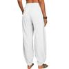 Women Casual Pants Elastic High Waist Solid Color Harem Pants with Pockets Loose