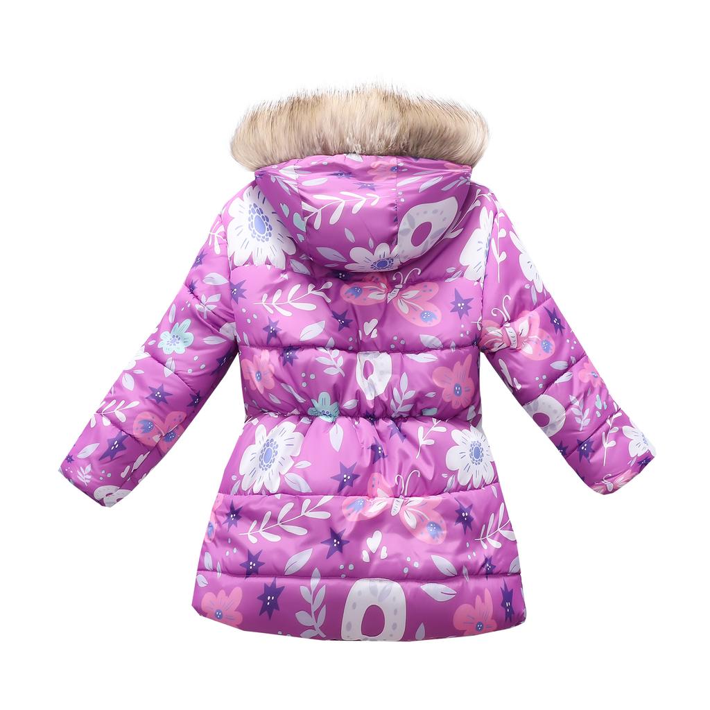 Детская мода осень-зима с рисунком из мультфильмов для мальчиков и девочек с длинными волосами, воротником-стойкой, капюшоном, хлопковым пальто, куртка
