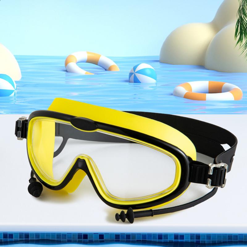 Детские плавательные очки с большой оправой и берушами, детские противотуманные плавательные очки для мальчиков и девочек, очки для бассейна и пляжа, плавательные очки