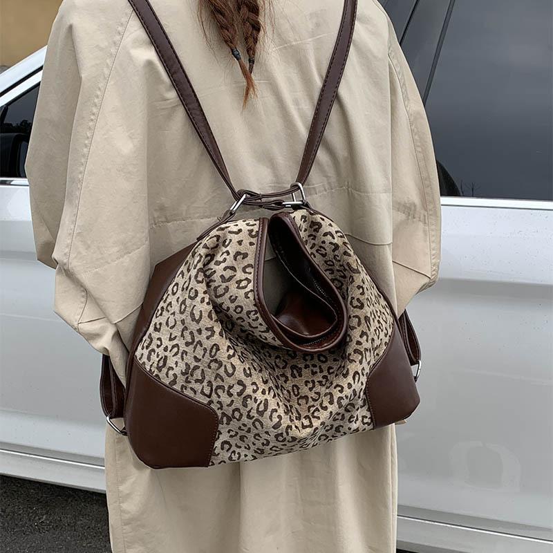 Casual Large-capacity Leopard Print Bag Women's Versatile Commuter Double Shoulder Back Bag Single Shoulder Messenger Bag