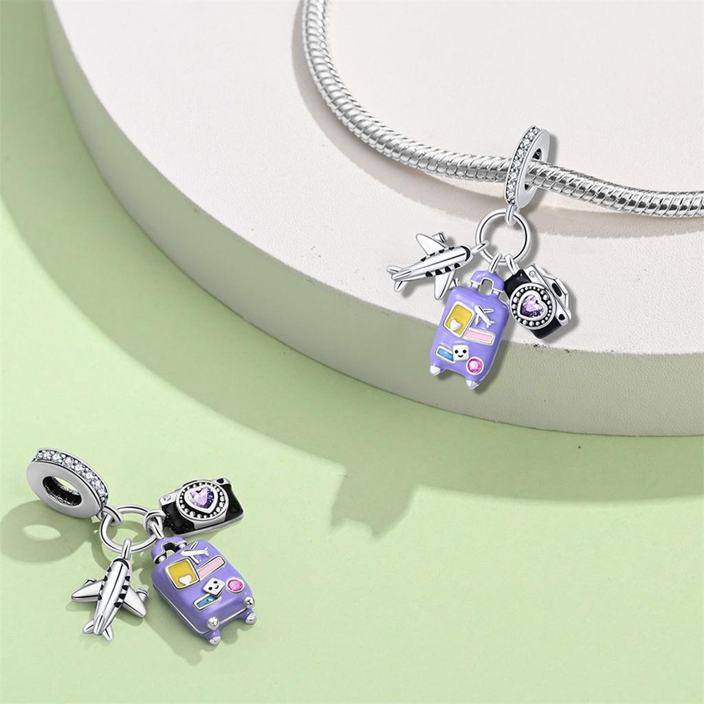 Travel Theme Airplane Suitcase Pendant Beads S925 Silver Original Design DIY Handmade Jewelry Charms for Women Daily Accessories