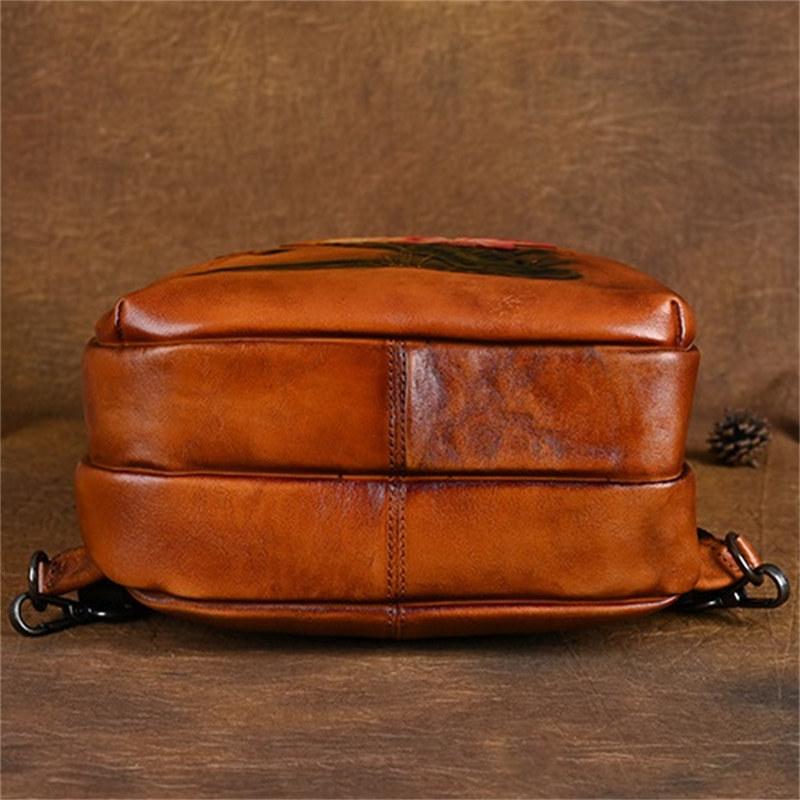 Рюкзаки с тиснением цветов для мужчин и женщин из натуральной кожи, сумки-лотосы, винтажный дизайн, модный рюкзак ручной работы