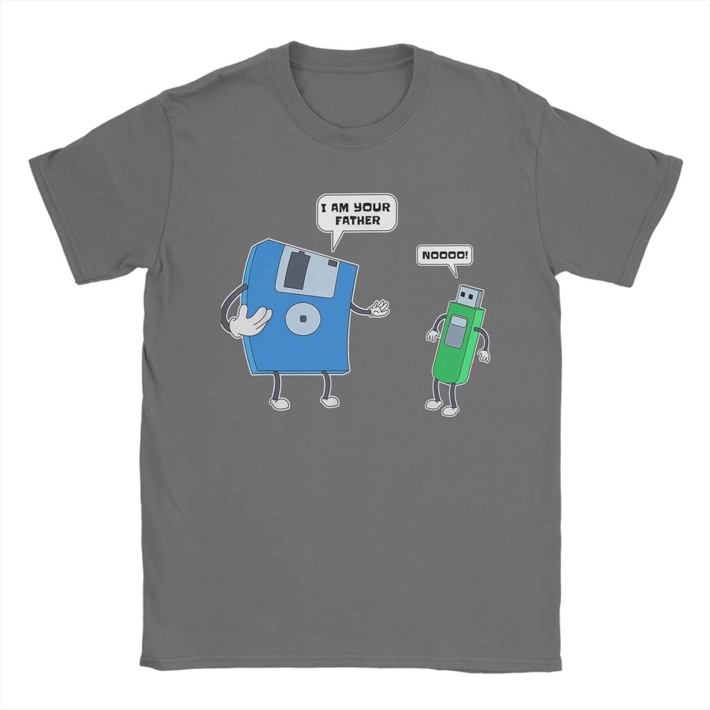 Summer Men's Computer Father Son Floppy Disk Engineer Printed Round Neck T-shirt 100% Cotton Casual Outdoor Soft Short Sleeve