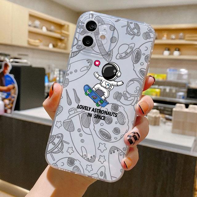 Чехол с милым мультяшным астронавтом для iPhone 14 11 12 Pro 13 Pro Max XR XS X 6s 7 8 Plus SE 2020 13 Mini Роскошный противоударный прозрачный чехол