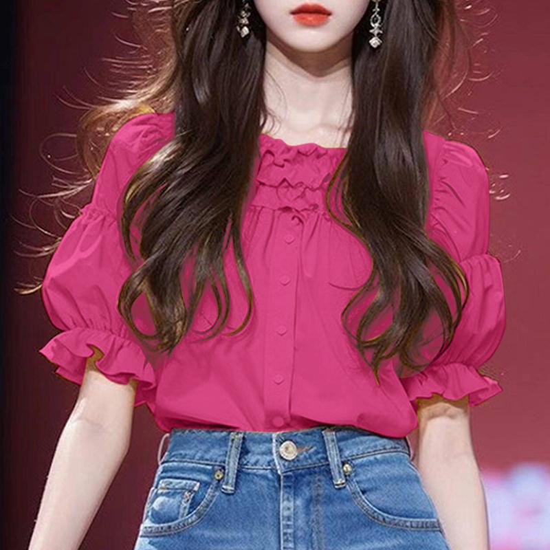 VONDA Женские летние блузки с короткими рукавами и оборками с круглым вырезом