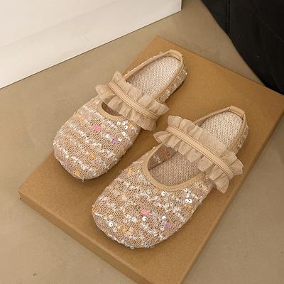 Модные туфли-баотоу на плоской подошве, летние новые, с квадратным носком, с неглубоким вырезом, вязаные, с неглубоким вырезом, с мягкой подошвой, противоскользящие, износостойкие шлепанцы