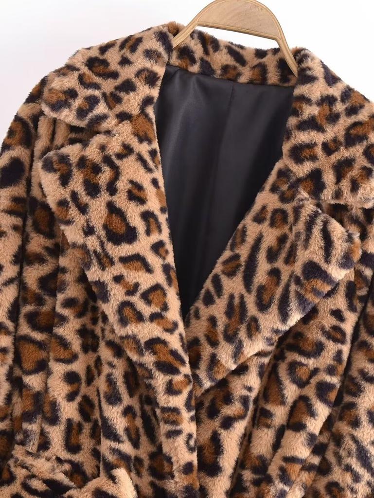 European and American style, new women's clothing, foreign style fashion classic versatile leopard print lapel coat coat
