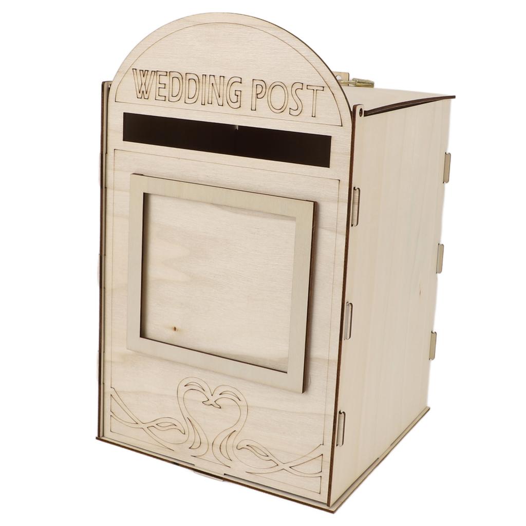 DIY Wooden Wedding Mailbox Post Box with Lock Key for Reception Wedding Anniversary Party
