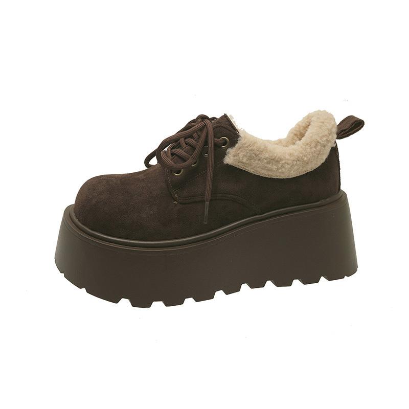 Модные женские ботильоны на платформе, замшевые туфли на плоской подошве, короткие плюшевые теплые ботинки, тренд 2025 года, зимние модные короткие сапоги, удобные, новые женские ботинки