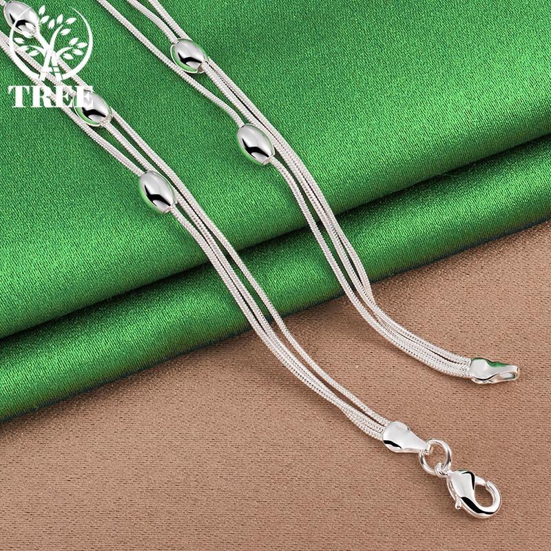 Noble 925 Sterling Silver Oval Bead Snake Chain Necklace For Men Fashion Charm Jewelry Women Birthday Party Gifts Accessories