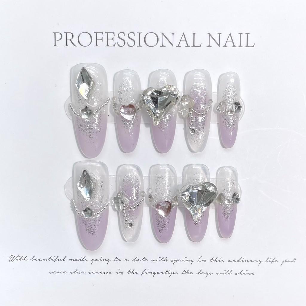 РУЧНАЯ РАБОТА, длинная форма, длинная миндалевидная форма, искусственные ногти, лента-бабочка, сердце-ромб, градиент, сладкий крутой смузи, светло-голубой градиент, кошачий глаз