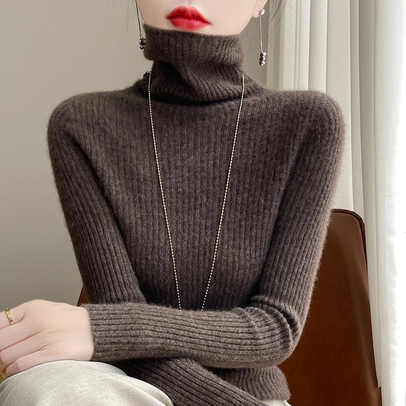 INDFS Women's Fashion Casual Fall Winter Solid Color Print Long Sleeve High Neck Sweaters