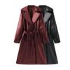 Kaslead New Arrival Women's Clothing Fashion Style Fashion Polo Collar Series Belt Mid Length Long Length Leather Wind Coat Outwear