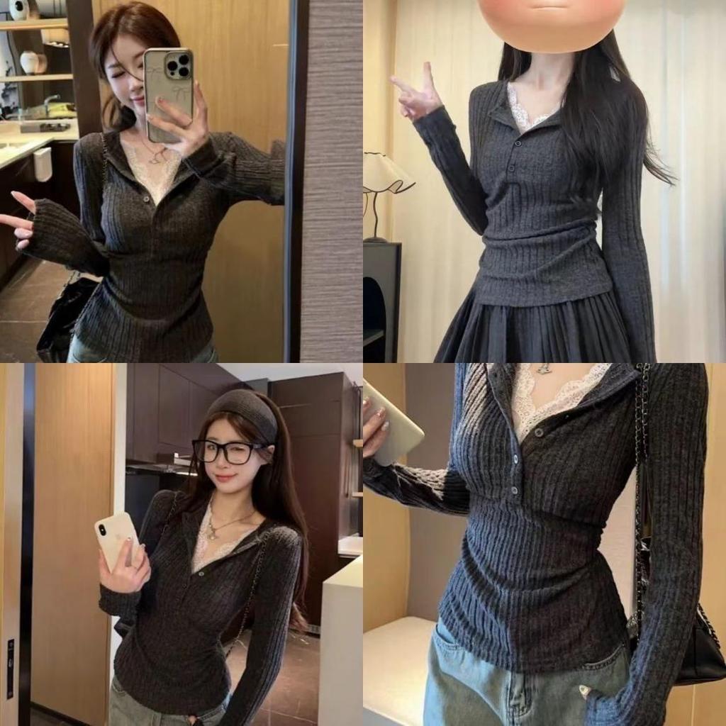 Two Piece Knit Sweater With Deep V Neck For Casual Office Wear
