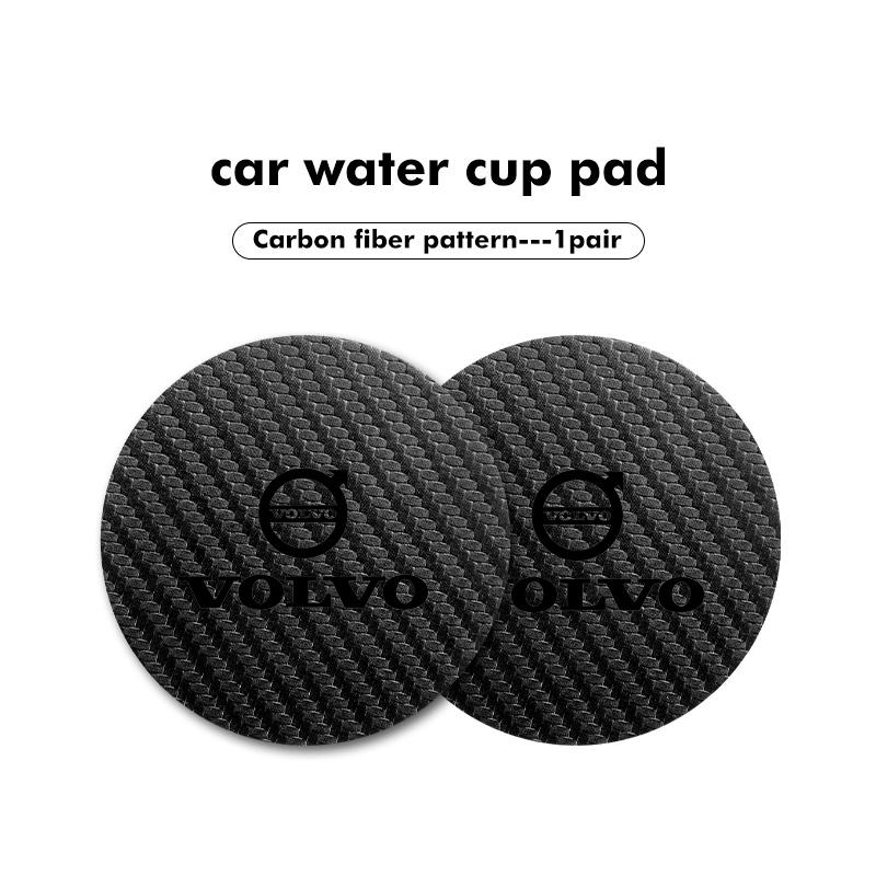 2Pcs Carbon Fiber Car Coaster Mat Water Cup Cushion Anti Slip Pad For Volvo V50 S60 XC60 S40 XC40 XC90 V70 XC70 C30 V40 V60