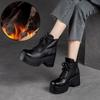 Genuine Leather Plush Warm Short Boots Vintage High Rise Thick Soled Women's Platform Shoes