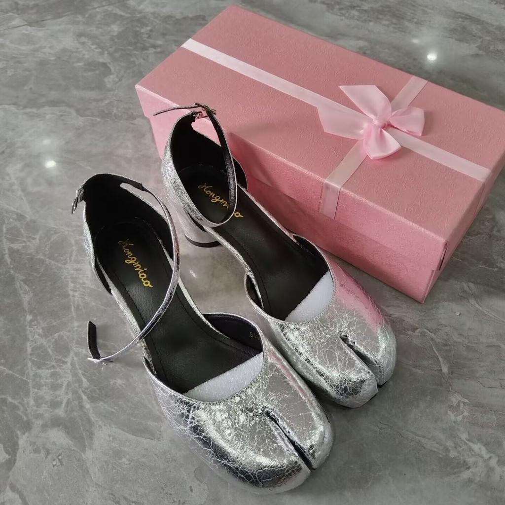 Мода Мода Таби Обувь Ниндзя Женские Туфли-лодочки с круглым носком Сандалии на блочном каблуке Одинарный средний каблук Мэри Джейн Женские туфли-лодочки